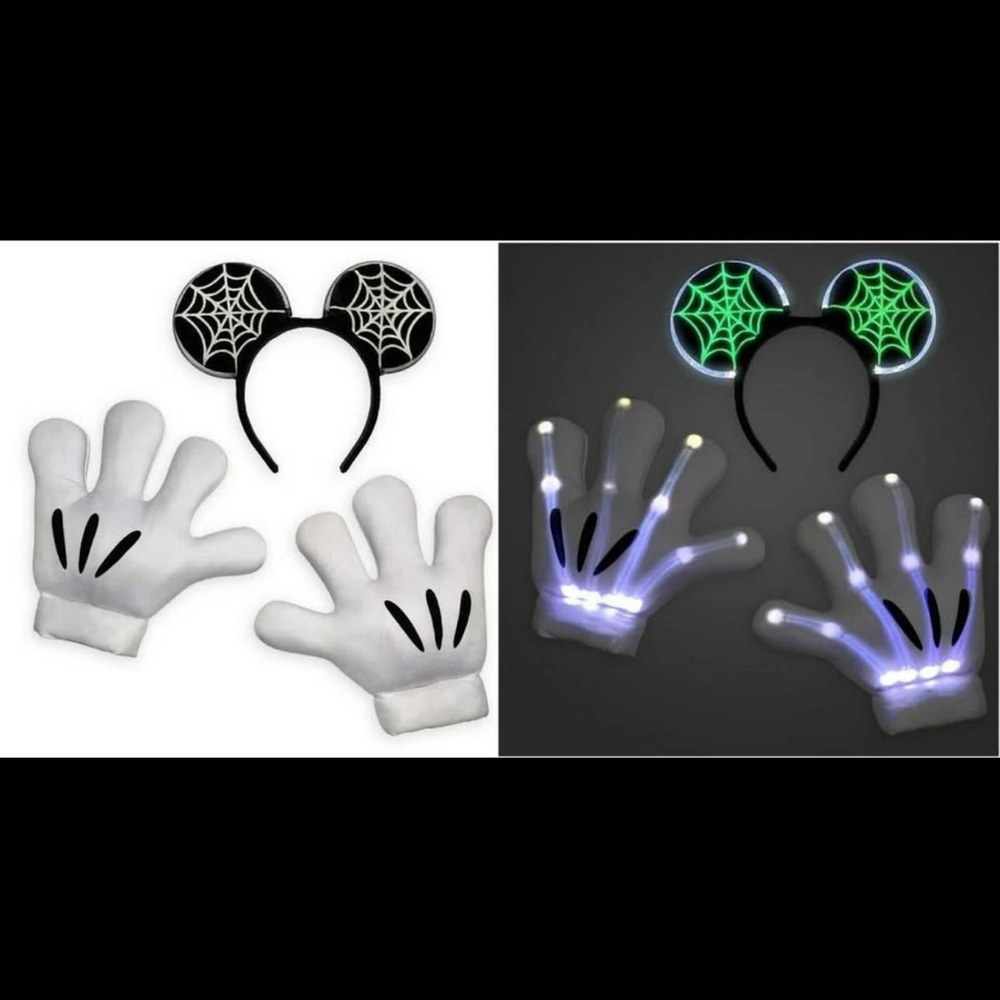 Disney Spider Web Glow Ears and Gloves Set - Black, White, Green Unisex